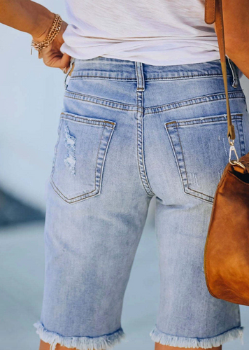 Drune | Bequeme Kurze Jeans Hose mit Stylischem Blumen Design