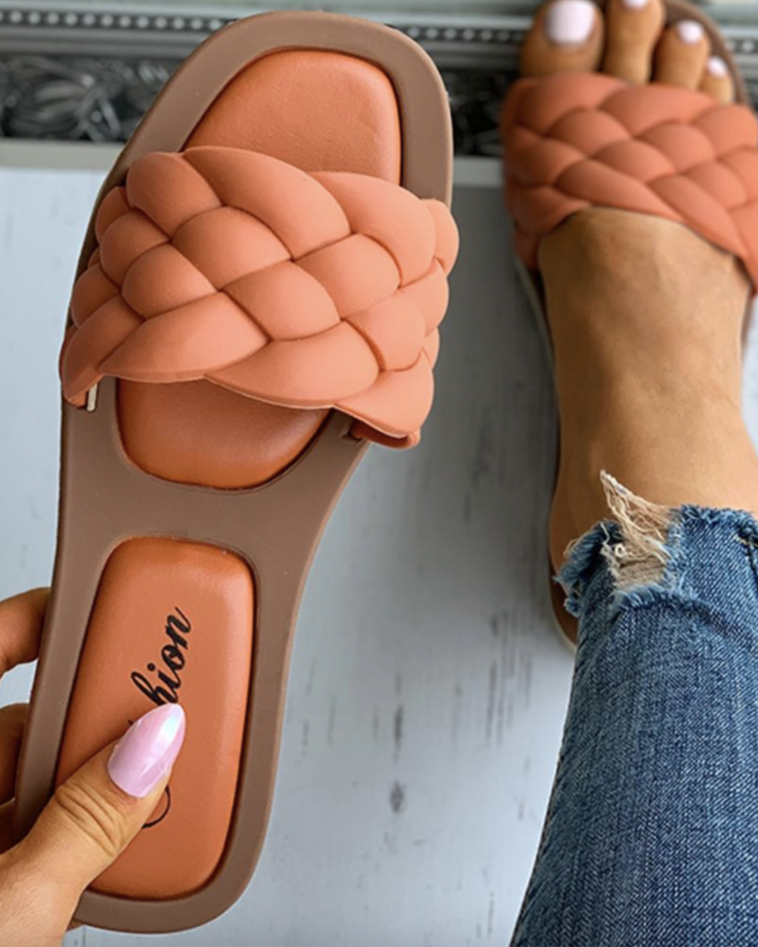 Drune | Geflochtene Slip on Sandalen Mit Gepolsterter Sohle Für Damen
