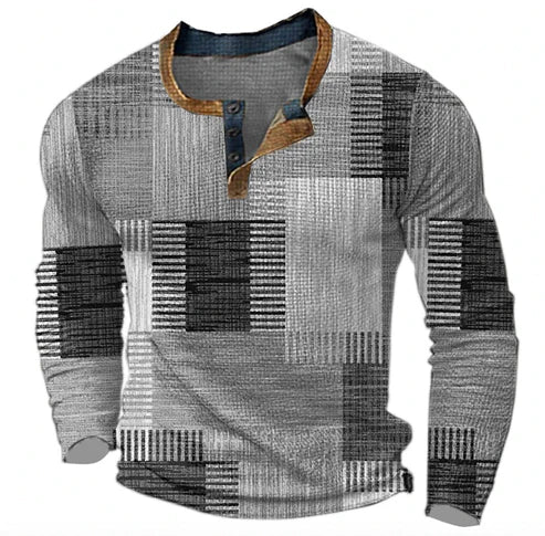 Drune | Patchwork Strickpullover - Moderner Henley-Stil für Herbst & Winter