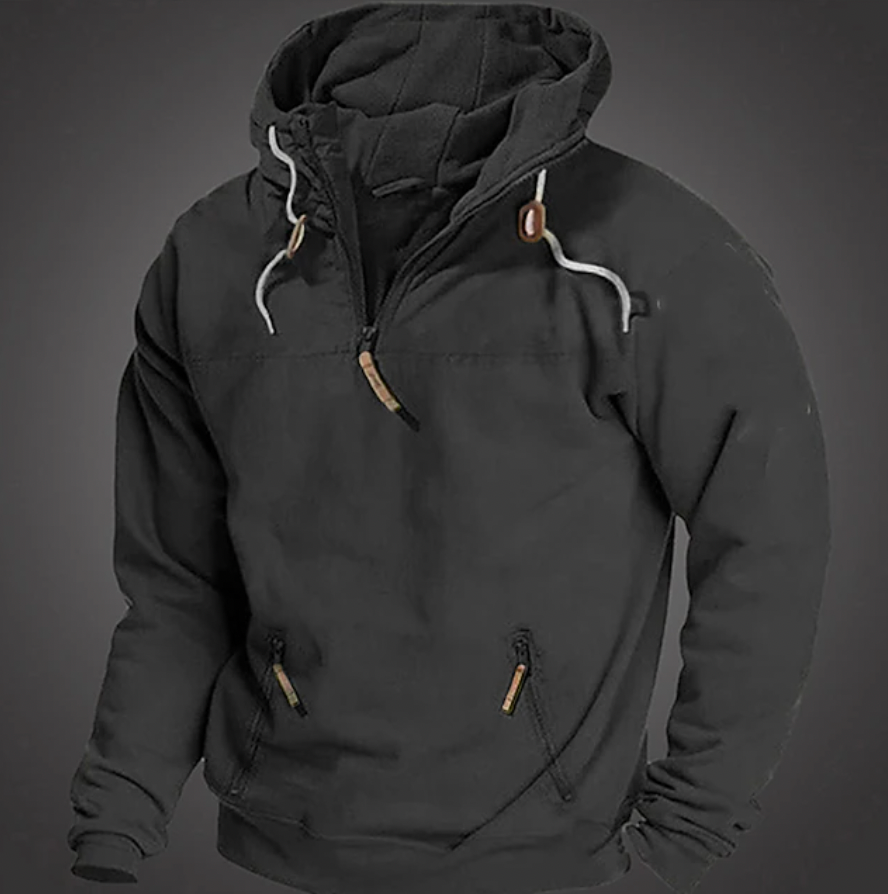 Drune | Herren Hoodie - Halbzipper vorne mit Kordelzugkapuze