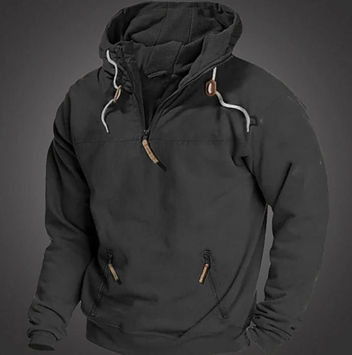 Drune | Herren Hoodie - Halbzipper vorne mit Kordelzugkapuze