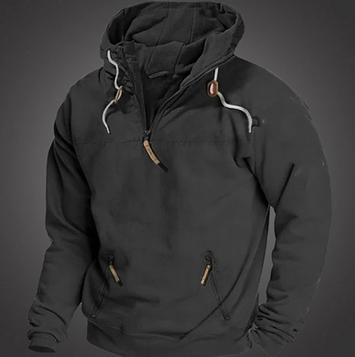Drune | Herren Hoodie - Halbzipper vorne mit Kordelzugkapuze