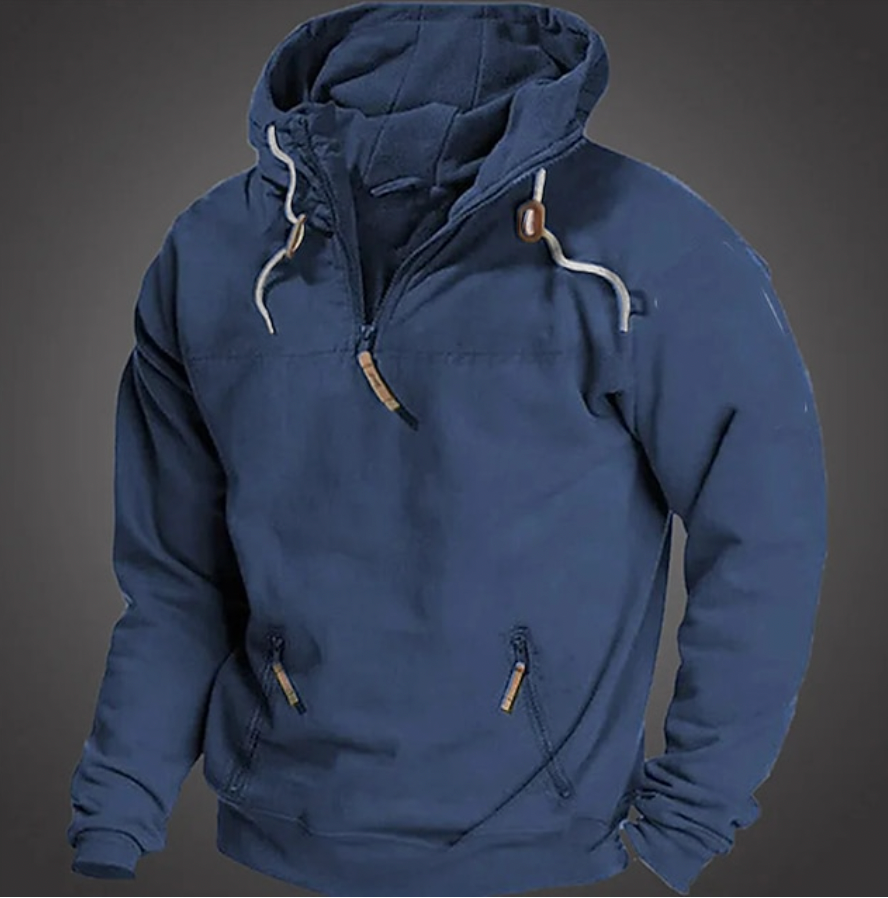 Drune | Herren Hoodie - Halbzipper vorne mit Kordelzugkapuze