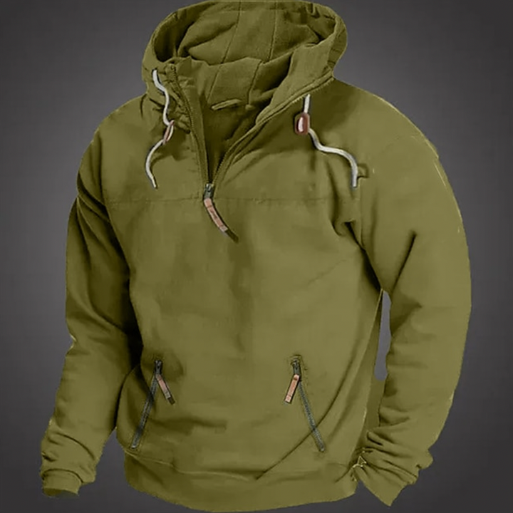 Drune | Herren Hoodie - Halbzipper vorne mit Kordelzugkapuze