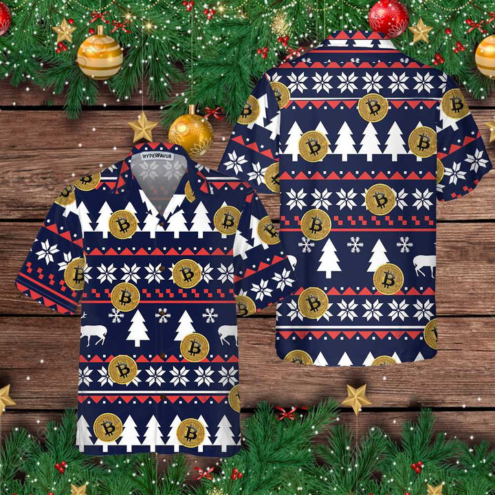 Drune | Bitcoin Hässliches Weihnachtsmuster Hawaii-Shirt, Lustiges Weihnachts-Hawaii-Shirt für Männer