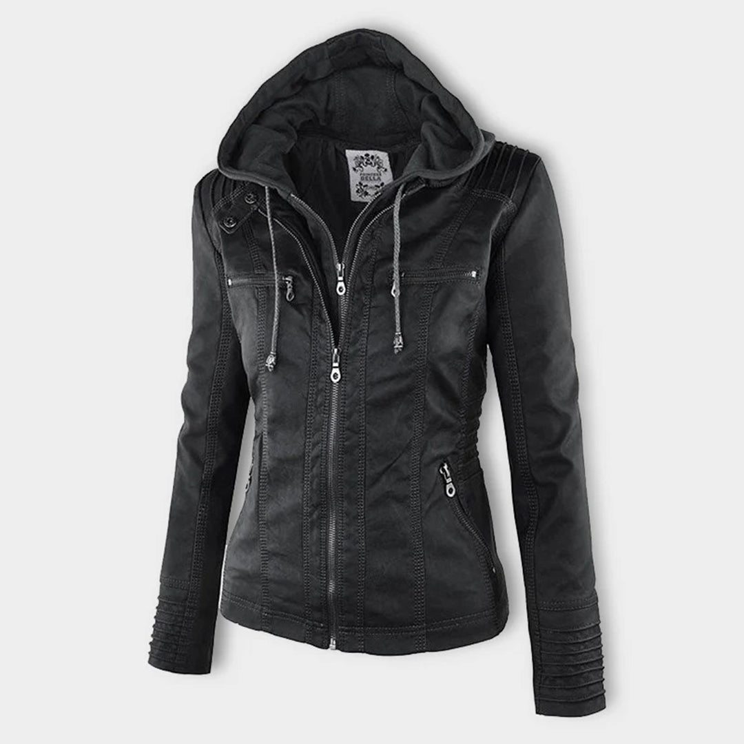 Drune | Wasserdichte Damen Lederjacke Mit Abnehmbarem Kapuzen
