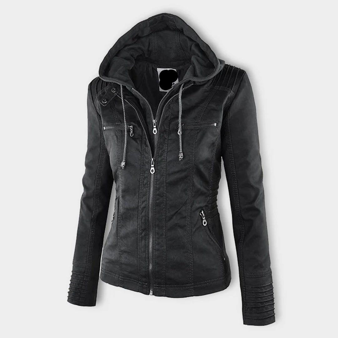 Drune | PU Lederjacke mit Kapuze - Stylisch & Vielseitig - Mit Reißverschluss - Lässige Herbst- & Winterbekleidung