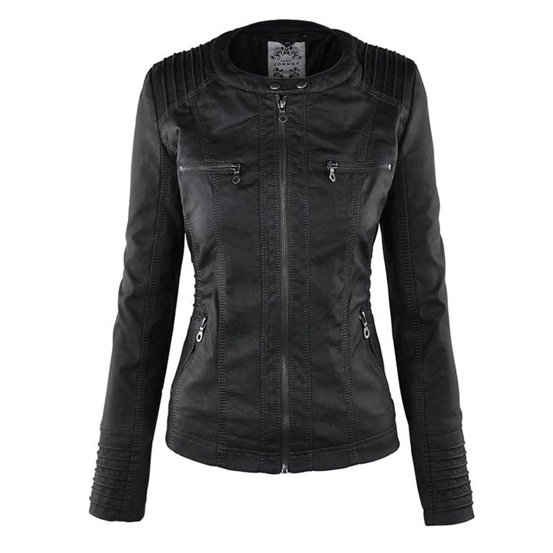 Drune - Damen lässige Lederjacke mit Kapuze