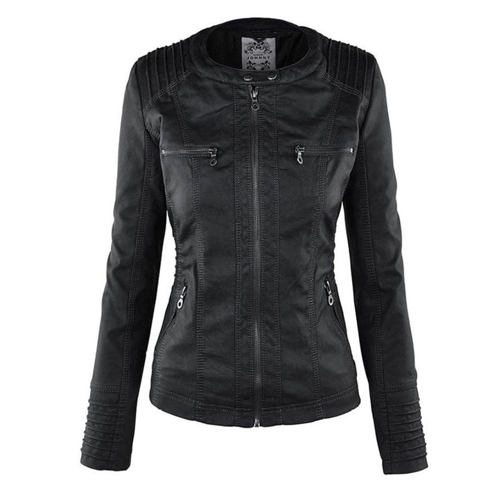 Drune - Damen lässige Lederjacke mit Kapuze