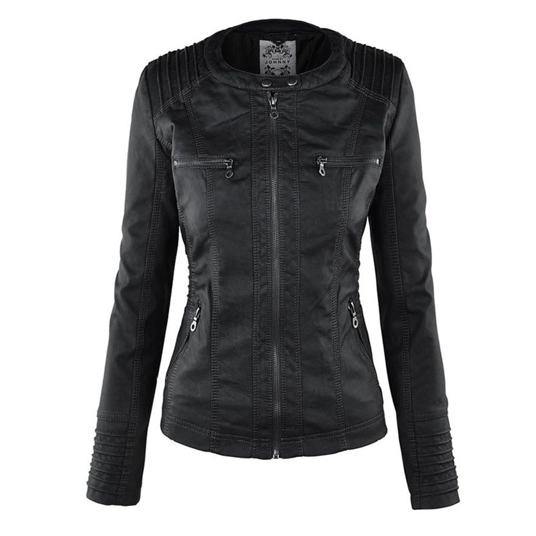 Drune | Wasserdichte Damen Lederjacke Mit Abnehmbarem Kapuzen