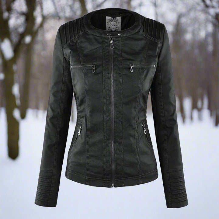 Drune | Leder Kapuzen Bikerjacke Slim Fit Reißverschlusstaschenjacke