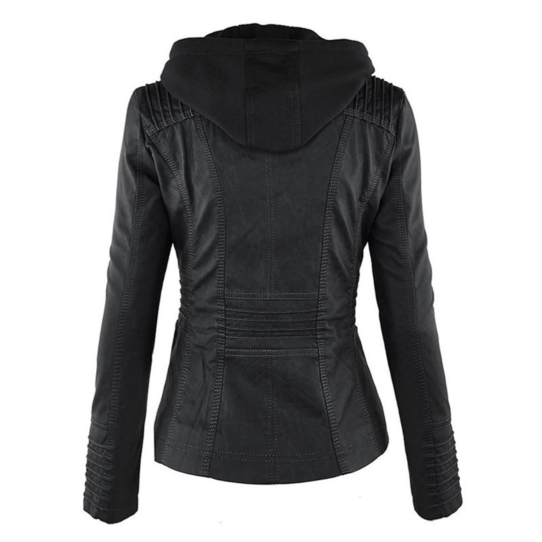 Drune | Wasserdichte Damen Lederjacke Mit Abnehmbarem Kapuzen