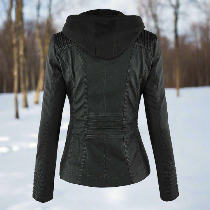 Drune | Leder Kapuzen Bikerjacke Slim Fit Reißverschlusstaschenjacke