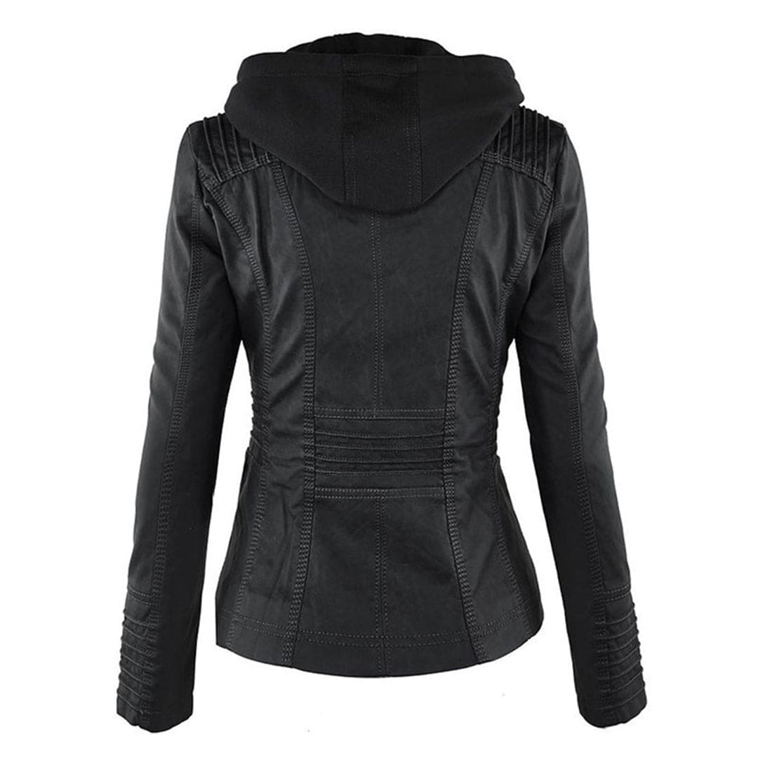 Drune - Damen lässige Lederjacke mit Kapuze