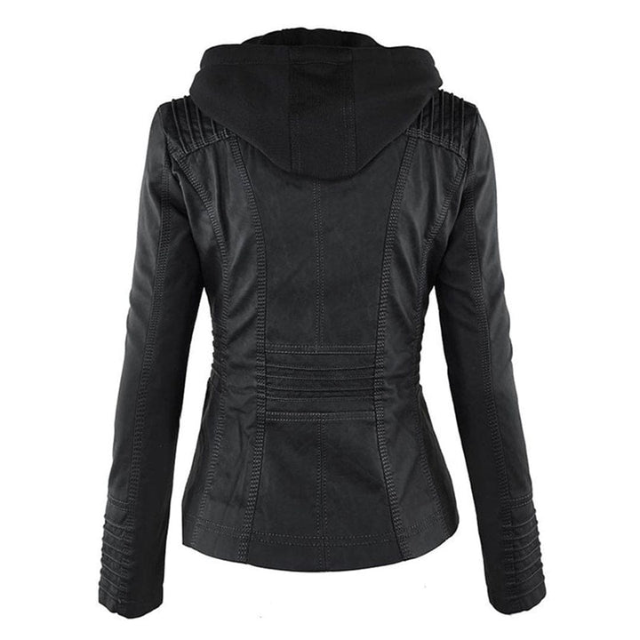 Drune - Damen lässige Lederjacke mit Kapuze