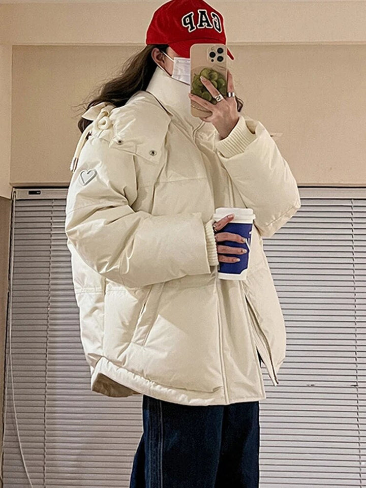 Drune Pufferjacke Winter mit Kapuze Dick und warm