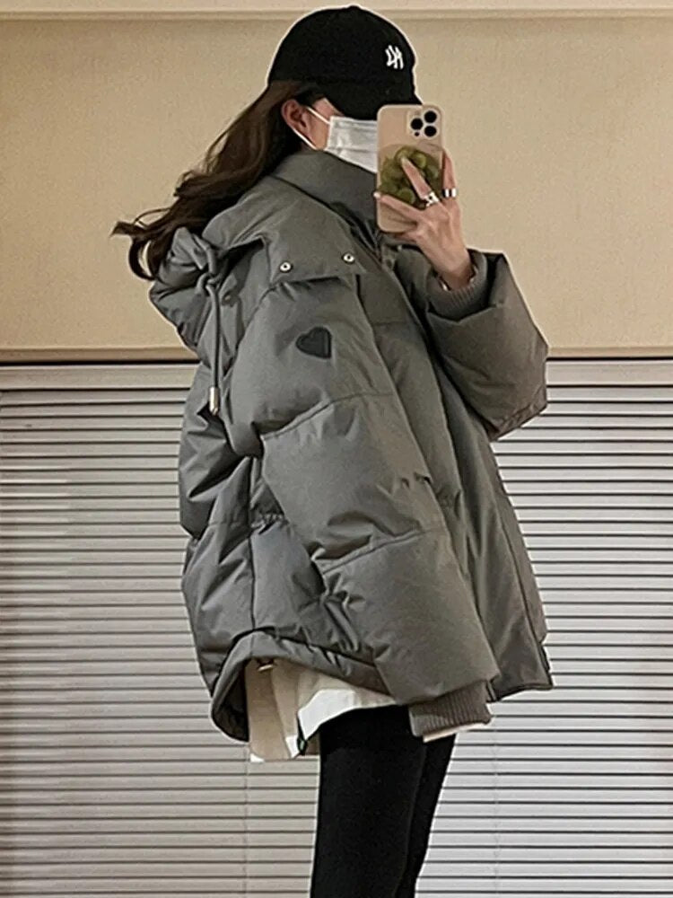 Drune Pufferjacke Winter mit Kapuze Dick und warm