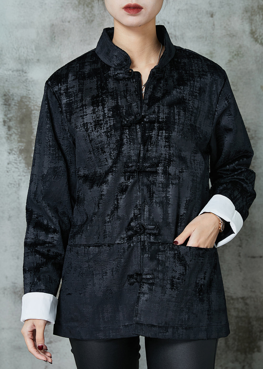 Drune | Oriental Cotton Jackets Mandarin-Kragen Taschen