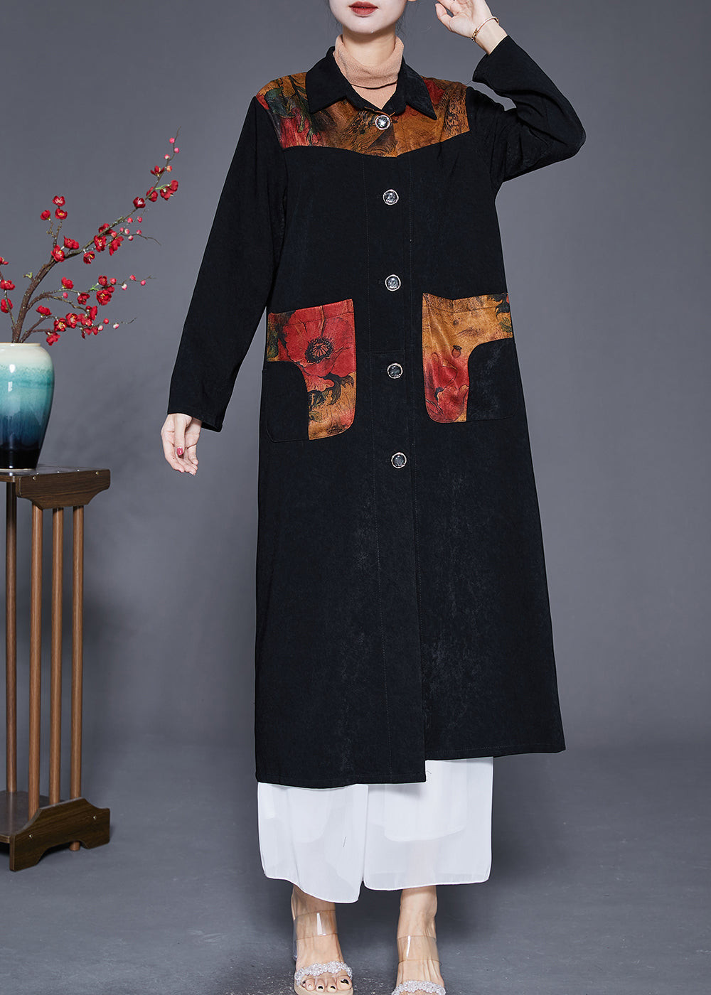 Drune | Patchwork Trenchcoats Übergrößen Knopfverschluss