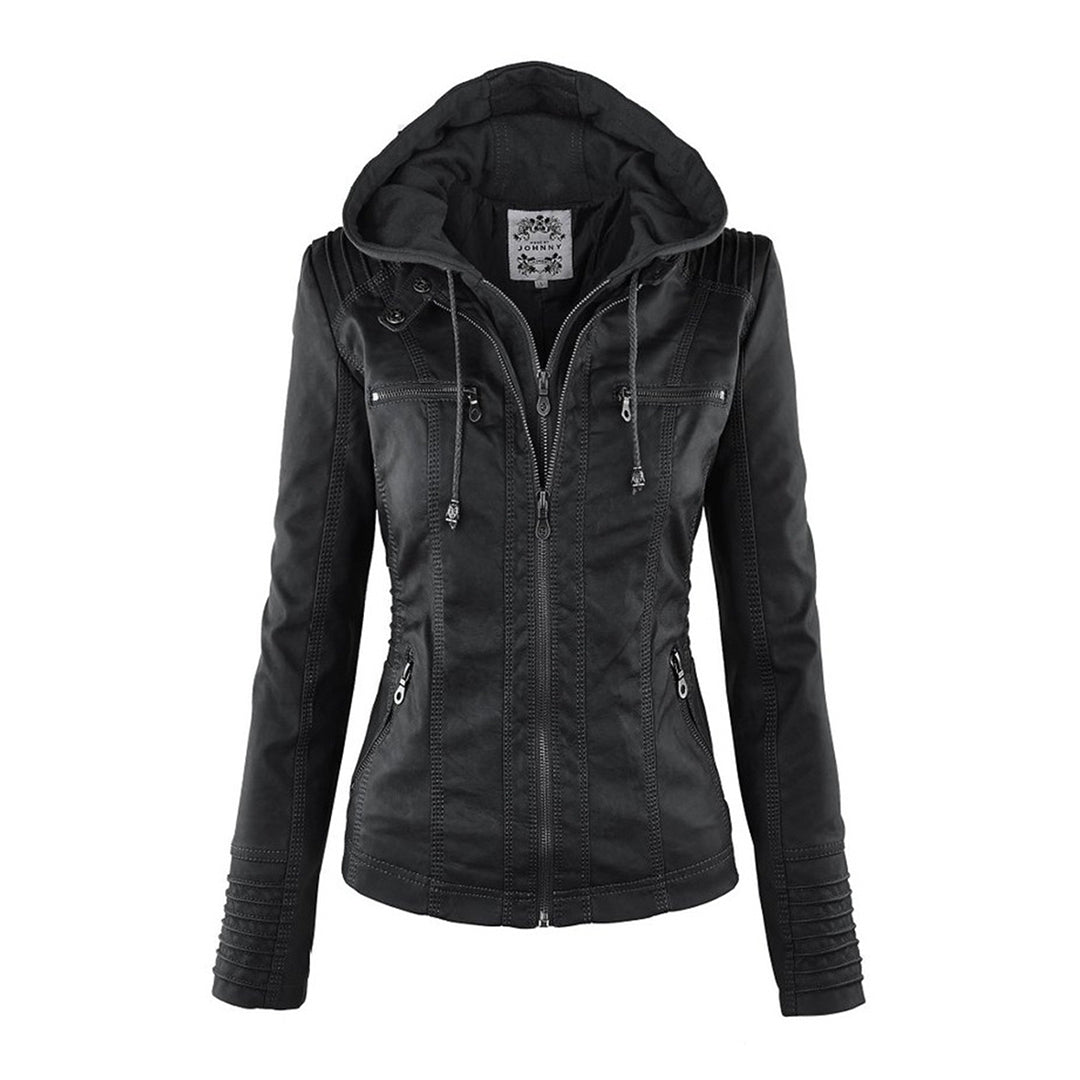 Drune | Wasserdichte Damen Lederjacke Mit Abnehmbarem Kapuzen