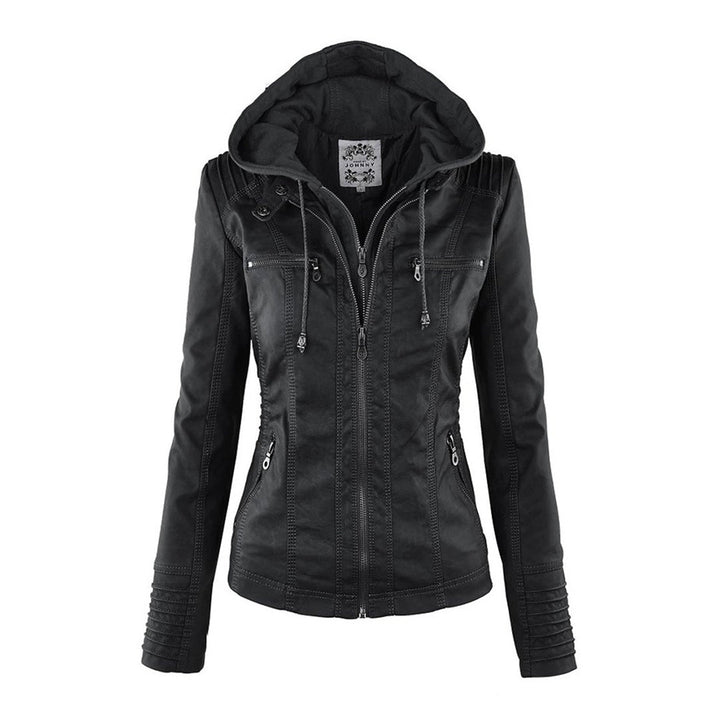 Drune | Wasserdichte Damen Lederjacke Mit Abnehmbarem Kapuzen