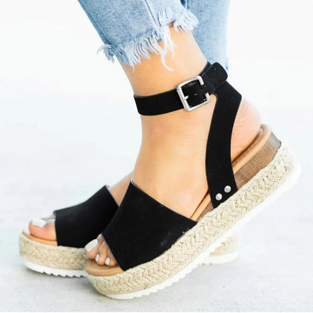 Drune | Plattform Sandalen Espadrille-Sohle Verstellbarer Knöchelriemen Zehenriemen