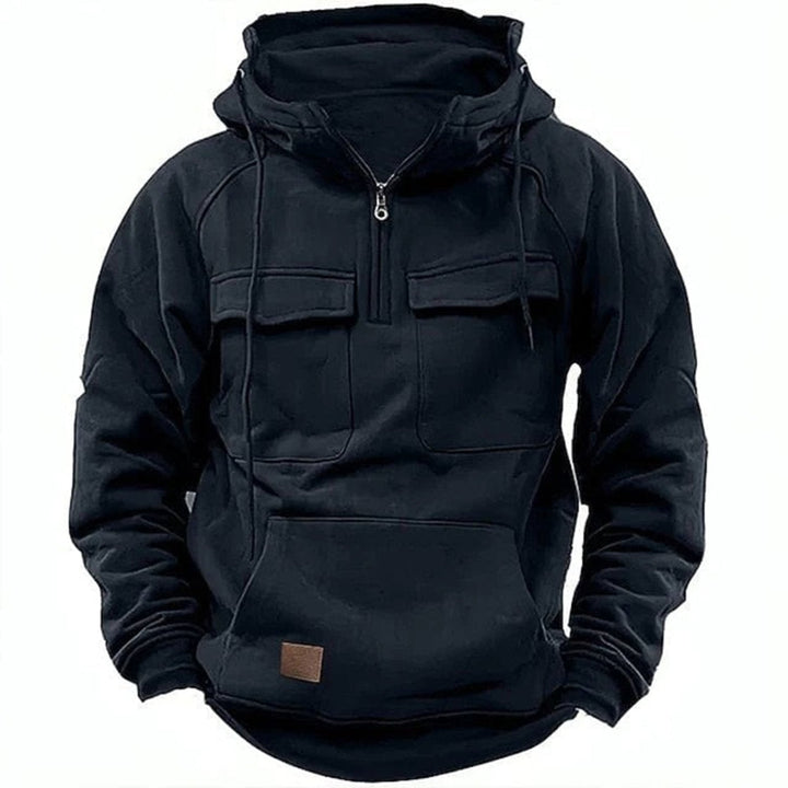 Drune |  Herren Hoodie mit halbem Reißverschluss, Fronttaschen & Kapuze - Streetwear für Outdoor & Alltag