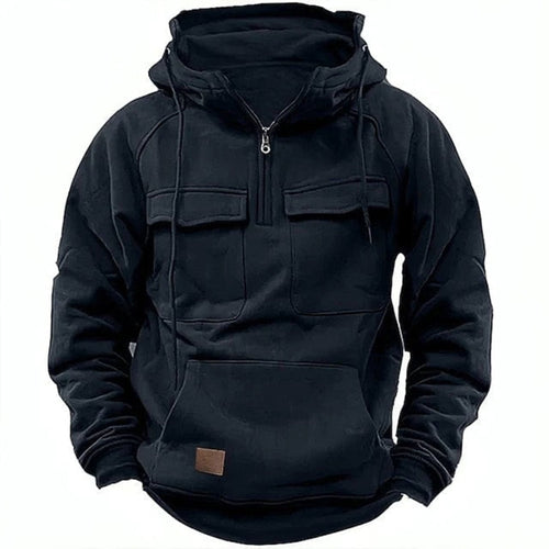 Drune |  Herren Hoodie mit halbem Reißverschluss, Fronttaschen & Kapuze - Streetwear für Outdoor & Alltag