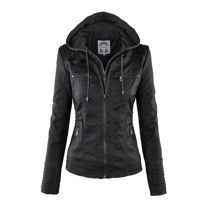Drune - Damen lässige Lederjacke mit Kapuze