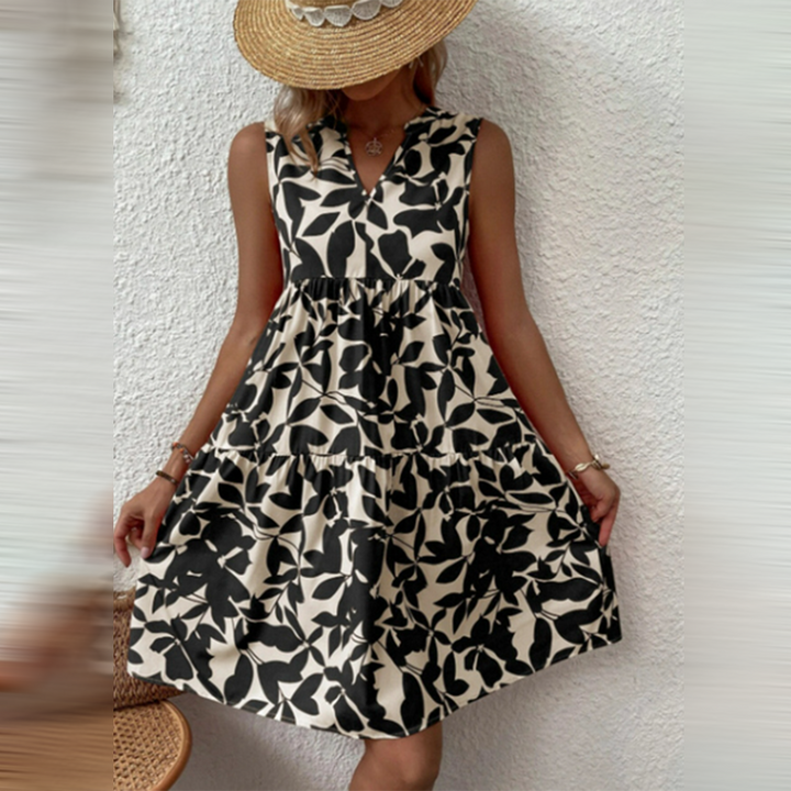 Drune | Kleid Ärmellos Boho Stil V-Ausschnitt Lockere Passform Leicht und Atmungsaktiv