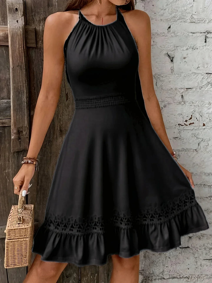 Drune | Elegante Damenkleid Ohne Ärmel, mit Spitze, Schleife, Volants und Luftig für Sommer und Urlaub