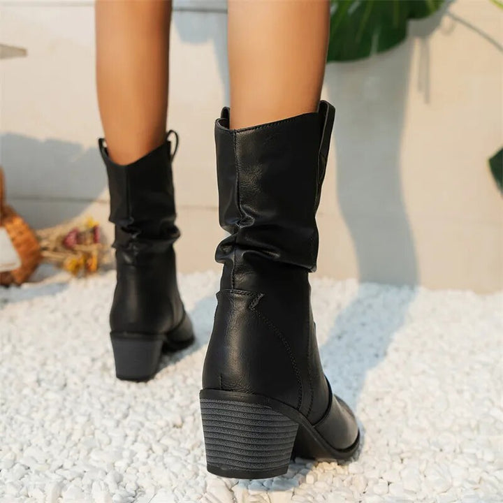 Drune | Damen Schwarze Leder Stiefeletten – Westerngestylte Kurzstiefel in den Größen 36–42