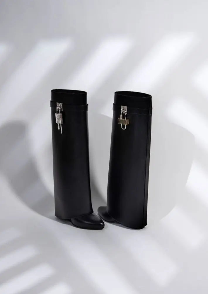 Drune | Schwarze Vegane Leder kniehohe Stiefel für Frauen – Elegante, Bequeme Mode-Schuhe