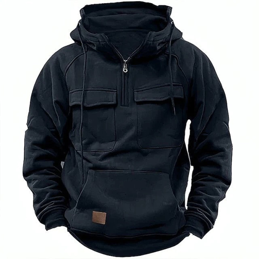 Drune | Kapuzenpullover Bequeme Passform Halb Reißverschluss Baumwollmischung Brusttaschen