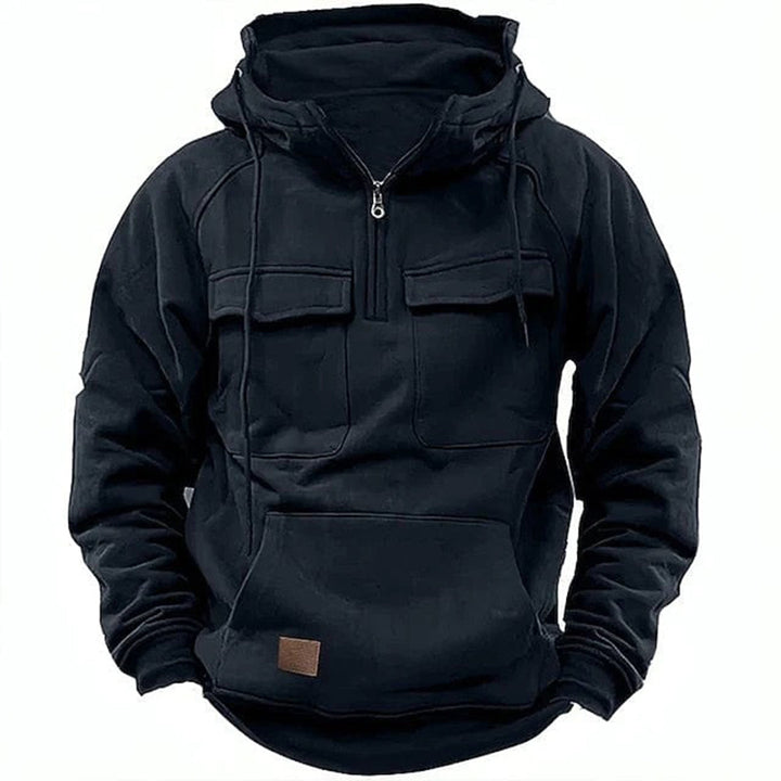 Drune | Kapuzenpullover Bequeme Passform Halb Reißverschluss Baumwollmischung Brusttaschen