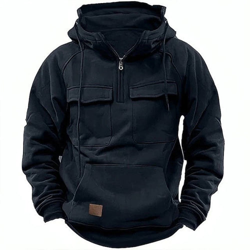 Drune | Kapuzenpullover Bequeme Passform Halb Reißverschluss Baumwollmischung Brusttaschen