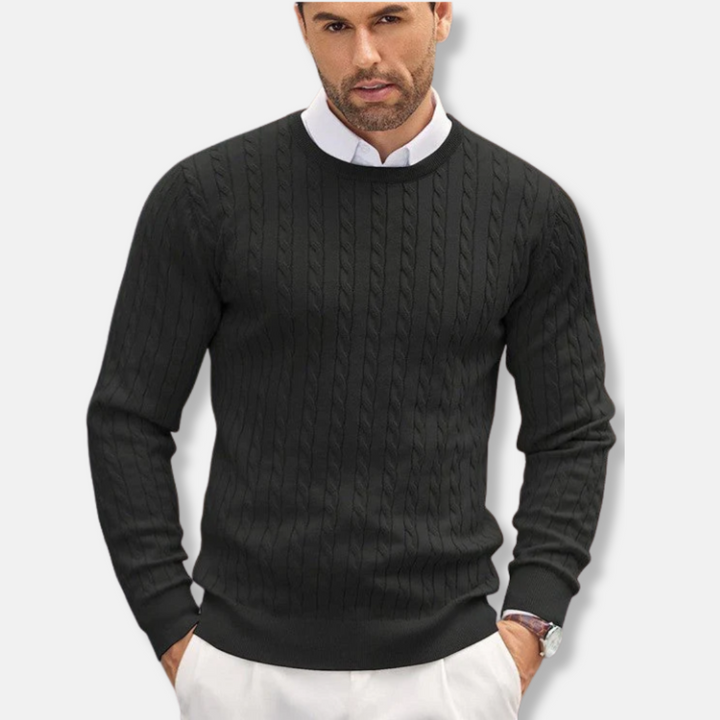 Drune | Slim Fit Feinstrick Rundhals Struktur in Kabelstrick
