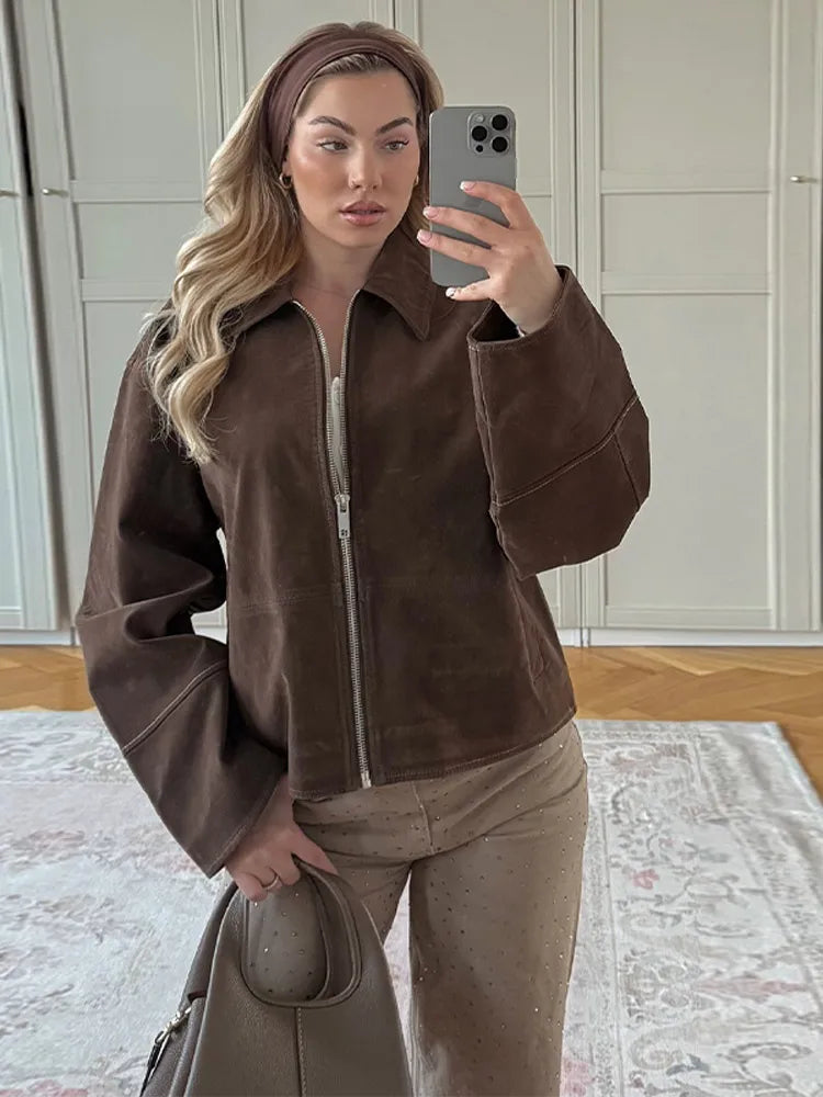Drune | Braun Wildlederreversjacke für Damen für Den Herbst