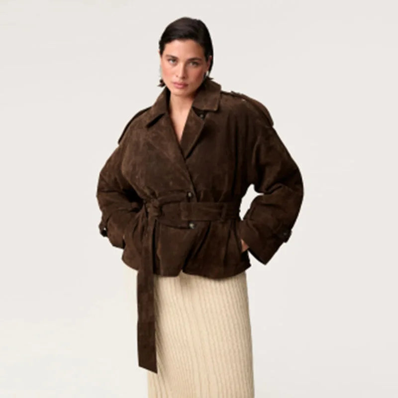 Drune | Braun Wildlederreversjacke für Damen für Den Herbst