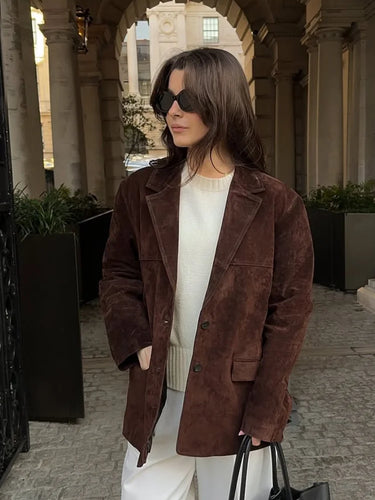 Drune | Braun Wildlederreversjacke für Damen für Den Herbst