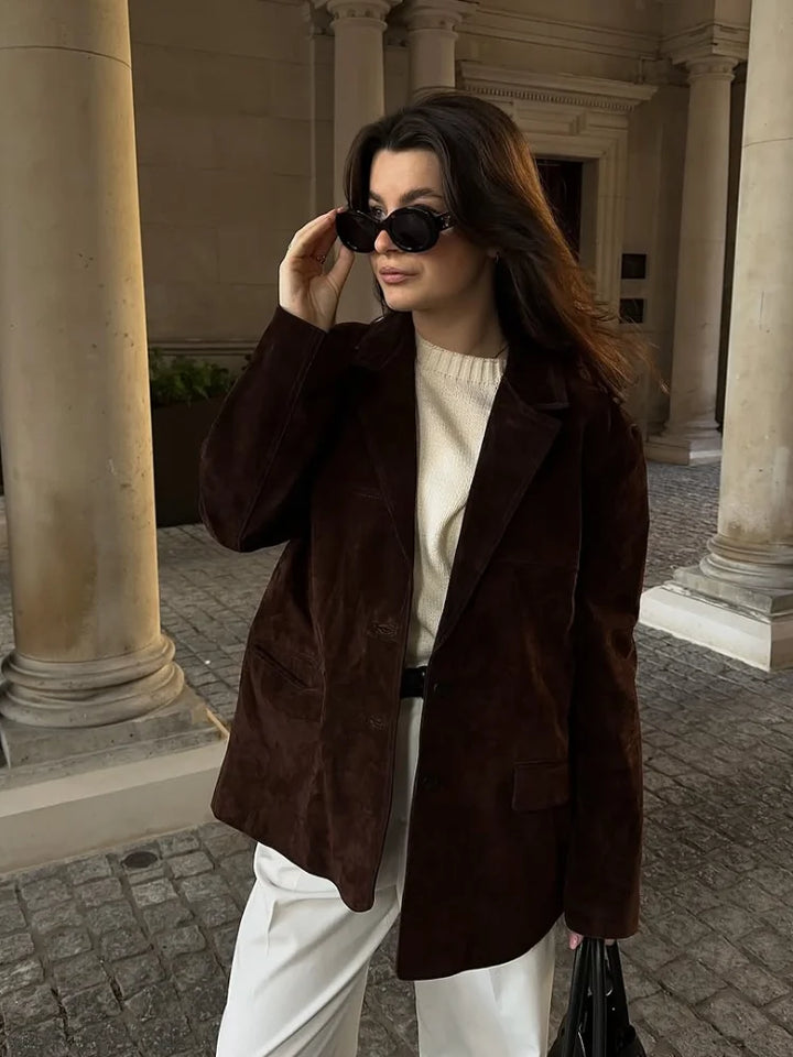 Drune | Braun Wildlederreversjacke für Damen für Den Herbst
