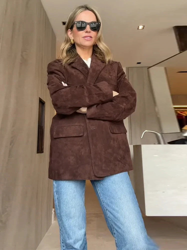 Drune | Braun Wildlederreversjacke für Damen für Den Herbst