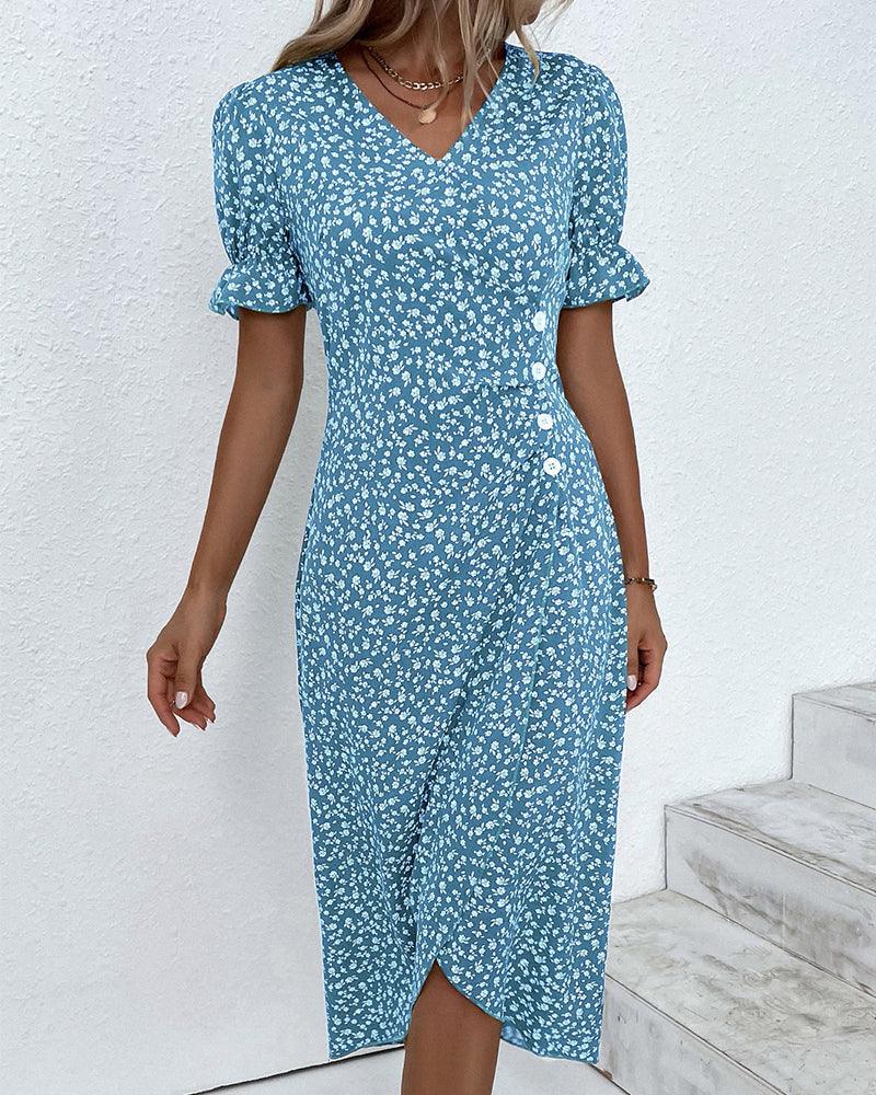 Drune | Midi Blumen Sommerkleid Mit Kurzen Ärmeln