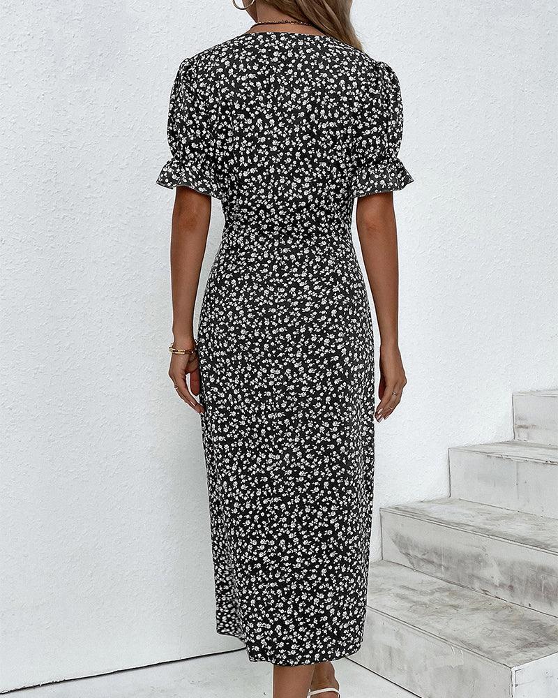 Drune | Midi Blumen Sommerkleid Mit Kurzen Ärmeln