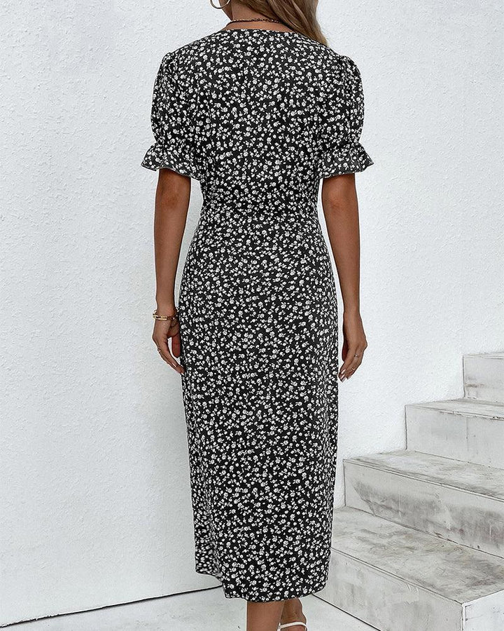 Drune | Midi Blumen Sommerkleid Mit Kurzen Ärmeln