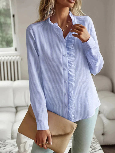 Drune | Rüschen Lange Ärmel Gestreift Button up Damen Button up Hemden