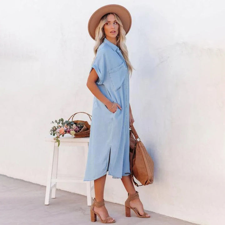 Drune | Elegantes und Atmungsaktives Blaues Lockeres Kleid für Damen