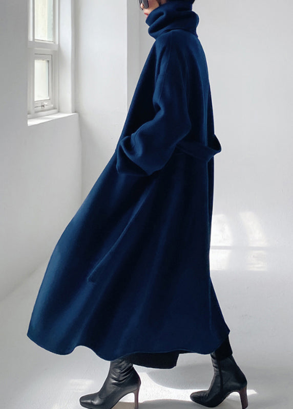Drune | Wickelmantel - eleganter blauer langer Damenmantel mit Schal