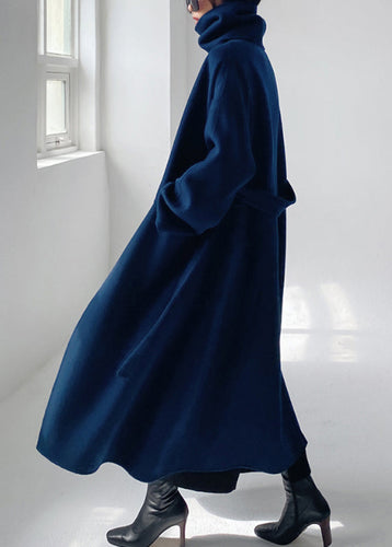 Drune | Wickelmantel - eleganter blauer langer Damenmantel mit Schal