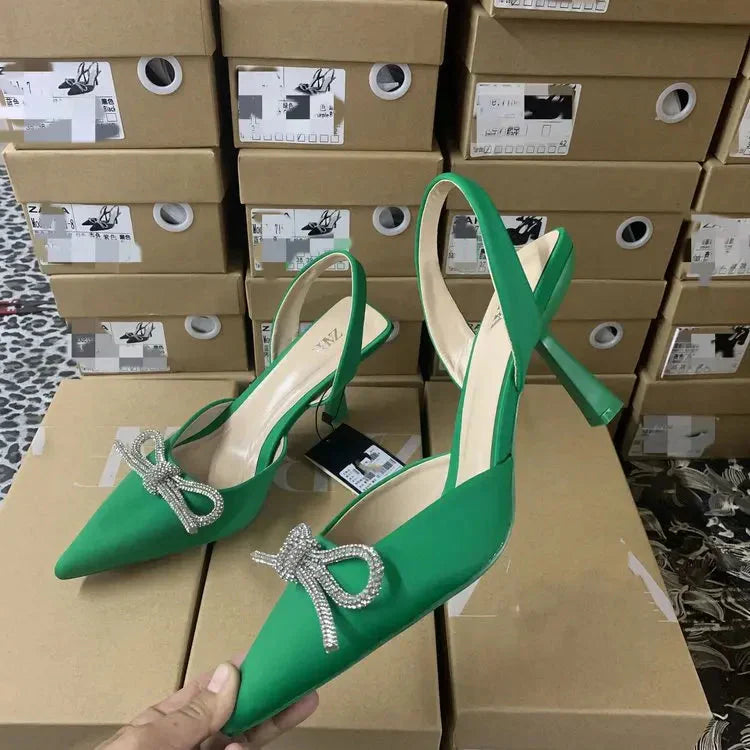 Drune | Blaue Damen Muellerschuhe Baotou Schleife Spitz High Heels Sommermode Hundert Sexy Damen Sandalen Schuhe Sandalen Hohe Absätze